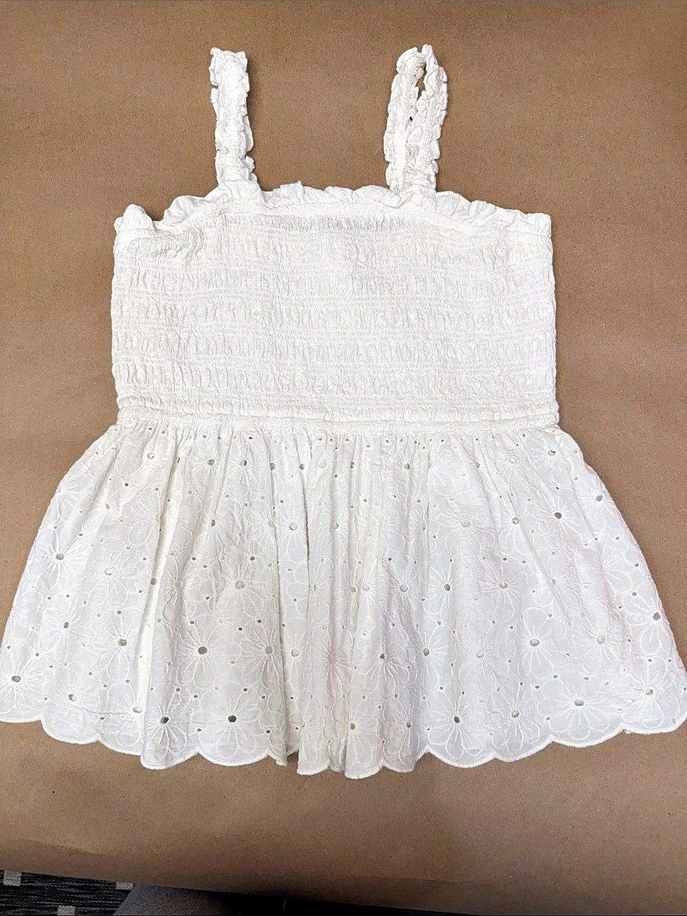 Altar'd State Eyelet Smocked Peplum Cami White Size Medium